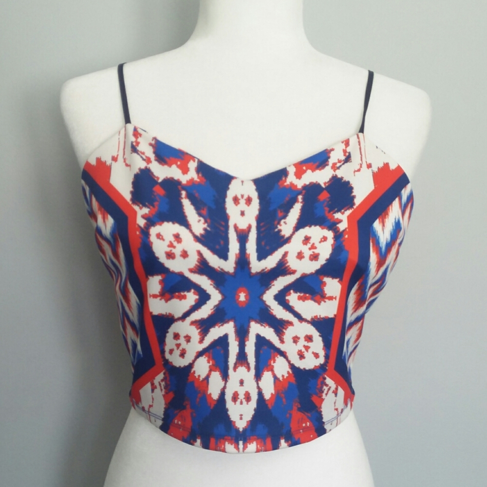 Anthro FLYING TOMATO Crop Top Red White Blue Tank